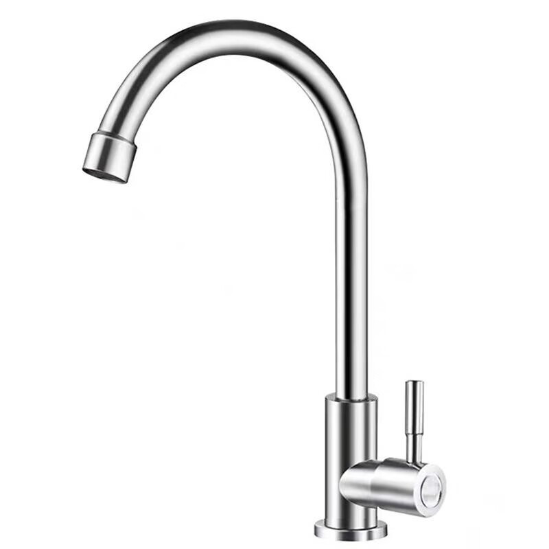 Stainless steel brushed bald head strong single cooling 304 single cooling faucet sink lead-free switch 360 degree rotating faucet sink rotating faucet single cold water faucet household sink curved pipe faucet