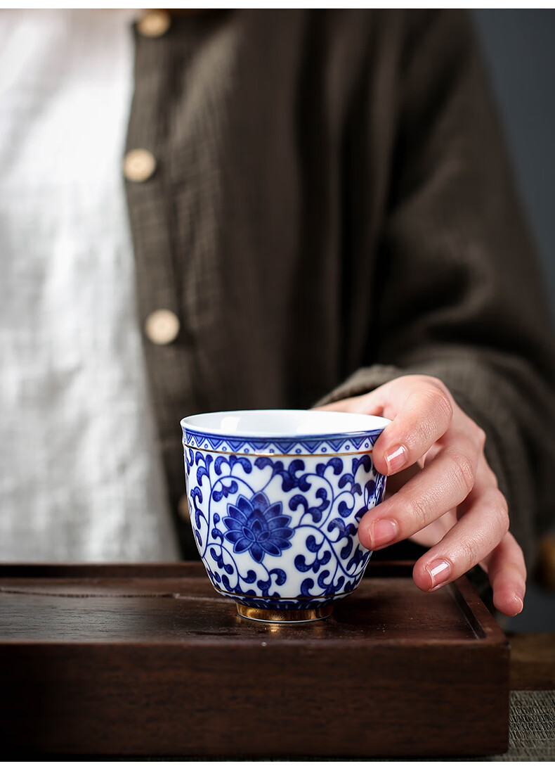 古笙记 青花瓷陶瓷茶杯单杯家用品茗杯大号主人杯景德镇中式古典复古