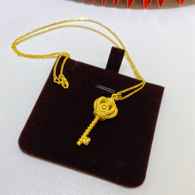 【七夕礼物】老凤凰 999足金皇冠黄金吊坠女金钥匙挂坠项链金锁匙锁骨