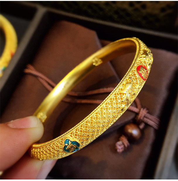 花丝首饰传承古法手工定制礼结婚订婚三金礼 古法黄金手镯福字约28克
