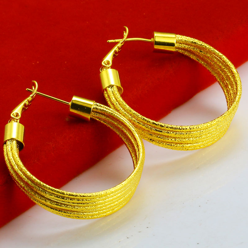 老凤凰包金耳环女款新娘结婚首饰仿真饰品镀金仿沙金越南金子大耳圈