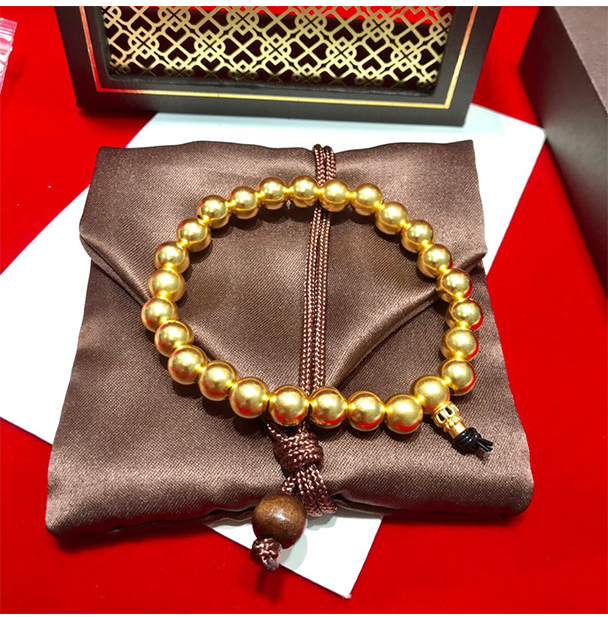 老凤凰 传承古法金手串108颗足金佛珠黄金圆珠手链女999足金小金珠子