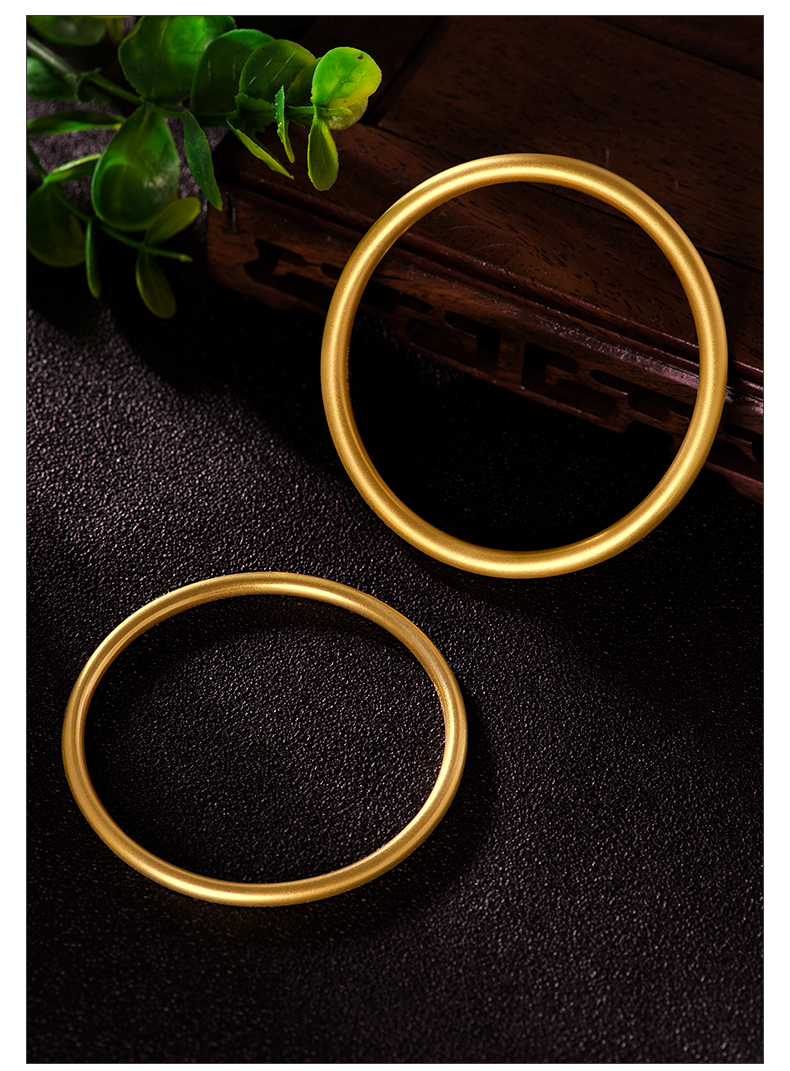 【七夕礼物】老凤凰古法黄金手镯女实心素圈磨砂圆棍999足金镯子结婚