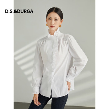 D.S.&DURGA輕奢品牌白色設計感襯衫女2023秋季新款宮廷風木耳花邊襯衣女上衣 白色 M