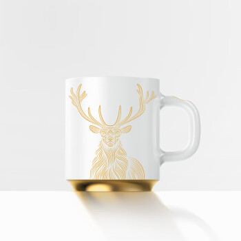 雷德夫（LEIDFOR）C2 【正好·动物系列】陶瓷杯咖啡杯贴金杯马克杯 麋鹿图案 350ml