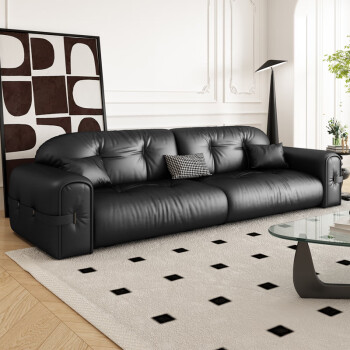 比妮贝尔意式极简真皮沙发客厅小户型现代轻奢头层牛皮黑色沙发2023新款 2.2米-接触面真皮-2MM加厚头层皮