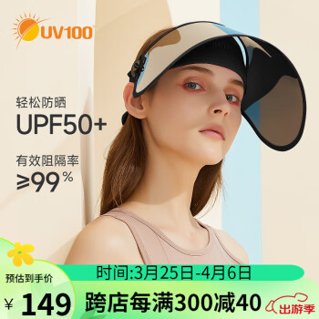 UV100防晒帽男女春夏季防紫外线镜片帽子防风太阳帽遮阳帽22429暗夜黑