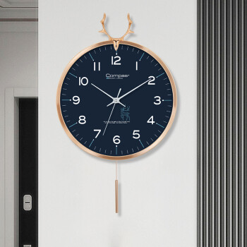 康巴丝（Compas）挂钟客厅 欧式摆钟创意时钟 卧室石英钟表挂墙 C3245 蓝色