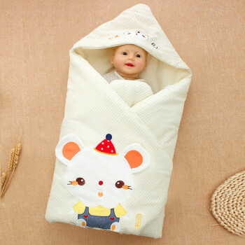 汤米鼠婴儿抱被春秋新生儿包被冬季小被子彩棉宝宝用品可脱胆四季 福气鼠绿（春夏薄棉款）