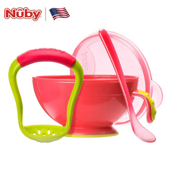 Nuby努比婴儿研磨碗辅食工具辅食碗宝宝辅食研磨器儿童餐具带勺子 研磨碗带勺-粉色