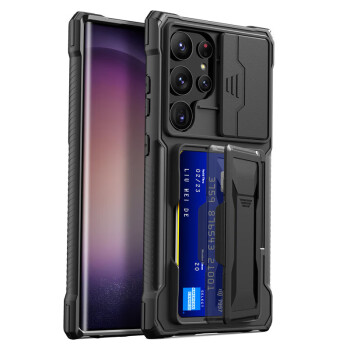纽为（Newvessy）适用Samsung三星Galaxy S24Ultra 5G手机壳镜头全包推拉窗滑盖插卡包装三张卡隐 星舰卡包-黑色 三星Galaxy S24 Ultra