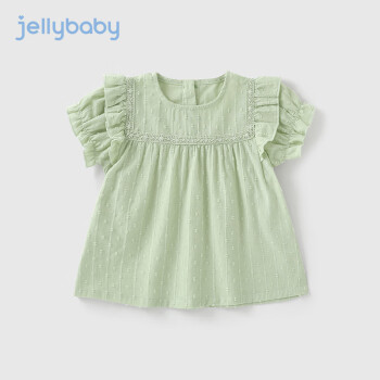 JELLYBABY女童夏装衬衣宝宝上衣夏季女孩娃娃衫儿童短袖衬衫 绿色 100cm