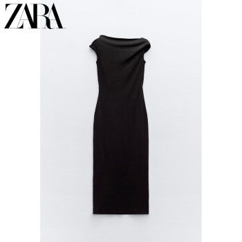 ZARA24夏季新品 女装 不对称迷笛连衣裙 2335007 800 黑色 XS (160/80A)