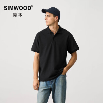 SIMWOOD/简木【标准宽松】300g粗珠地棉sorona 短袖polo衫SN210071 黑色 L建议131-145斤