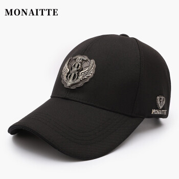 蒙奈特（MONAITTE）帽子男士新款大头围时尚防晒棒球帽春秋中老年休闲鸭舌帽遮阳帽潮 黑色 可调节（54-62CM）