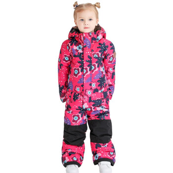 Gsou SNOW兒童滑雪服連體套裝防水防風保暖雪服雪褲男童女童加厚滑雪衣褲 兒童連體樹莓 130