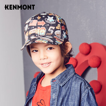 卡蒙（Kenmont）儿童鸭舌帽卡通帽子男童韩版秋帽潮帽冬季棒球帽4752 黑色 可调节 53cm