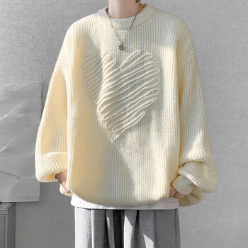 华天牧秋冬季毛衣男感复古宽松大码针织衫外套日系慵懒风羊绒打底衫 米白色 M 建议80-105斤可穿