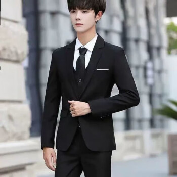 中凡智70-210斤男士西服套装休闲青少年学生韩版职业结婚西装小西装外套 黑色上衣 S 7085斤