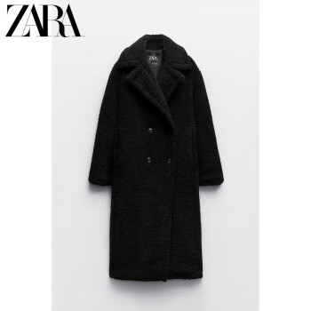 ZARA新款 TRF 女装 抓绒长款大衣外套 1255700 800 黑色 XS (160/80A)