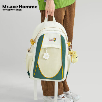 Mr.ace Homme农场系列 新品复古双肩包初高中学生防水背包简约工装风通勤书包 白雪色
