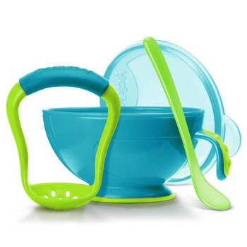 努比（Nuby）婴儿研磨碗 儿童餐具宝宝辅食研磨器碗带勺子套装 蓝色