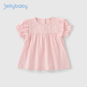 JELLYBABY女童夏装衬衣宝宝上衣夏季女孩娃娃衫儿童短袖衬衫 粉色 90cm
