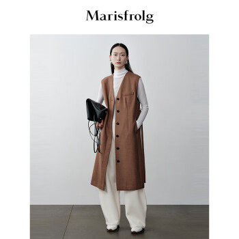 Marisfrolg【商场同款】玛丝菲尔2023年冬季新款美拉德风羊毛无袖西装连衣裙 软木棕 S