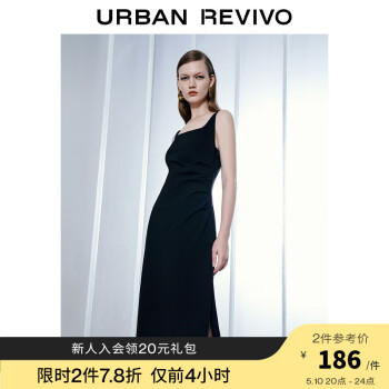 UR023夏季女气质派对抽褶纯色无袖连衣裙UWG732088 正黑 S