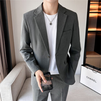 ZARA男士西服休闲标准型商务长袖外套上衣单西学生青年小西装潮牌 灰色 3XL