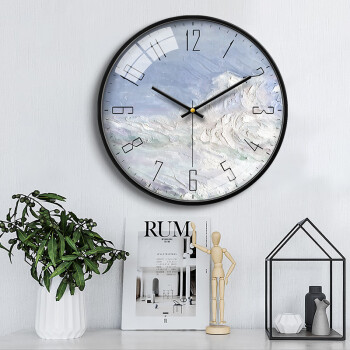 摩门（Momen）挂钟14英寸北欧轻奢客厅家用卧室时钟简约时尚钟表金属黑框HK0400