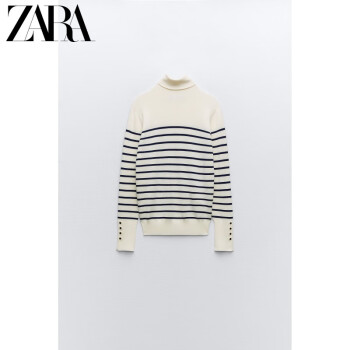 ZARA女装 基本款立领条纹毛衣针织衫 8851123 104 白色 S (165/84A)