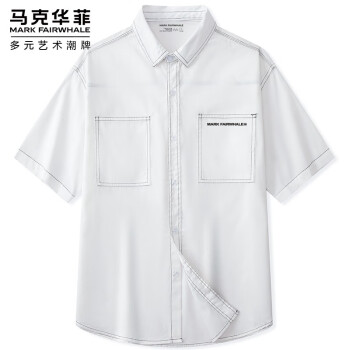 马克华菲（FAIRWHALE）马克华菲男士短袖衬衫2023夏季新款透气速干开衫半袖时尚印花上衣 白色 XL