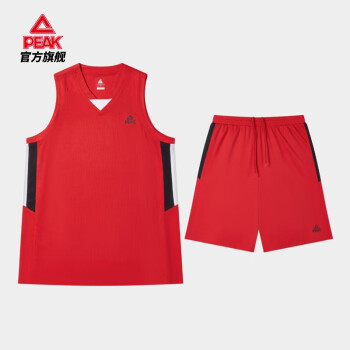 匹克（PEAK）美式篮球服套装男夏季学生运动比赛队服训练背心大码球衣短裤 大红 X3L