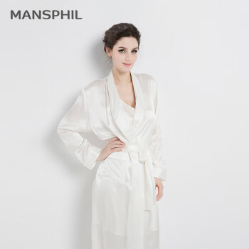 MANSPHIL/蔓斯菲尔真丝系列 薄款宽松舒适长款气质桑蚕丝系带睡衣睡袍 白色 XL