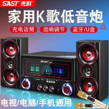 先科（SAST）家庭ktv音響組合客廳家用電視K歌2.1超重低音炮台式電腦音響有源木質多媒體藍牙音箱 黑色律動彩屏版 標配