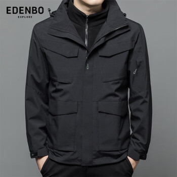爱登堡Edenbo冬季三合一保暖冲锋衣可拆卸帽夹克外套黑色180/96A(XL)