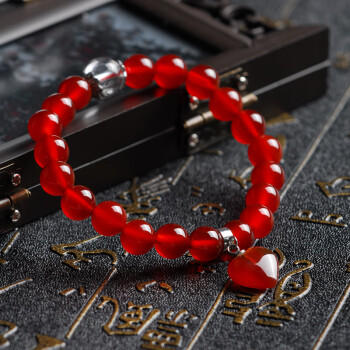 石头记（istone）红玛瑙心形手链女水晶手串单圈本命年红节日礼物