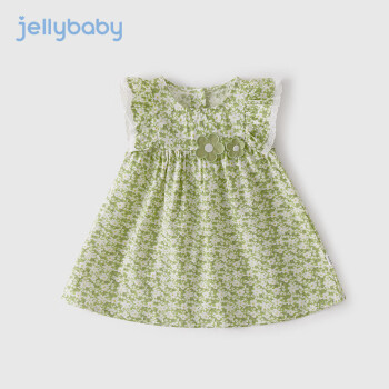 JELLYBABY童装女童裙子夏季公主裙无袖2岁3儿童连衣裙绿色碎花 绿色 90cm
