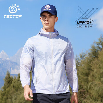 探拓（TECTOP）防晒衣 男户外UPF40+轻薄防紫外线透气皮肤衣 防泼水速干风衣D201239PF 男款浅灰L