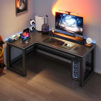 立太 转角电竞双人电脑桌台式家用书桌书架组合卧室办公桌写字台游戏 单桌碳纤维左款120x80 L型桌面 左右可选