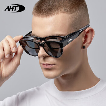 AHT 偏光墨镜套镜近视太阳镜套镜司机驾驶镜大框男女近视墨镜 方框C1黑色