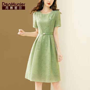 丹慕妮尔高端轻奢绿色提花连衣裙夏季女装气质收腰a字裙 绿色 M