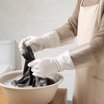 家杰优品橡胶家务清洁手套 洗碗手套加厚清洁女防水冬季厨房家务橡胶手套