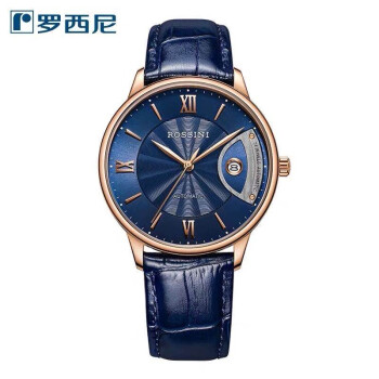 罗西尼(ROSSINI)手表启迪系列简约儒雅时尚腕表日历超薄自动机械表男士女士手表情侣手表5715 蓝色皮带男表5715G05D 40mm表盘