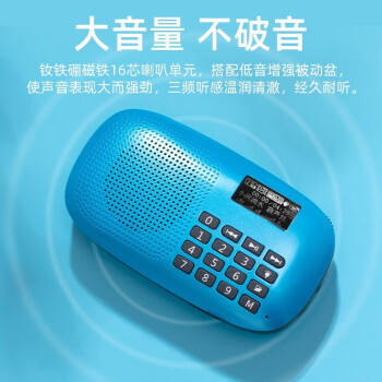 朗琴（ROYQUEEN） X360插卡FM收音机老人随身听便携式mp3蓝牙播放器迷你小音箱手电多功能 精灵蓝+32g内存卡