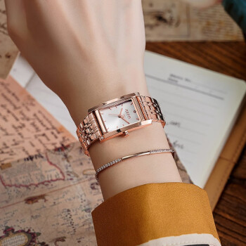 聚利时(Julius)2020新款时尚方形可调节不锈钢表带女士石英手表防水腕表JA-1257 B玫瑰金白面