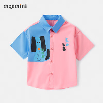 MQDMINI马骑顿童装儿童衬衫男童短袖衬衣中小童纯棉薄款 衬衣粉红 100 