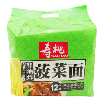 寿桃牌  面饼900g袋装 12个装面 非油炸 面食 煮食面 面饼 (900g菠菜面)