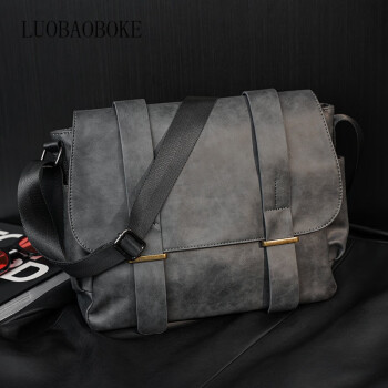罗保伯克（LUOBAOBOKE）新款时尚休闲老板单肩包 韩版业务包文件包斜挎包高档邮差男包 灰色